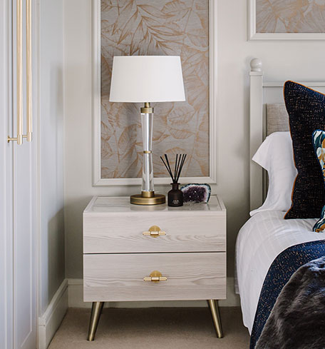 bedside chest of drawers with gold tbar handles