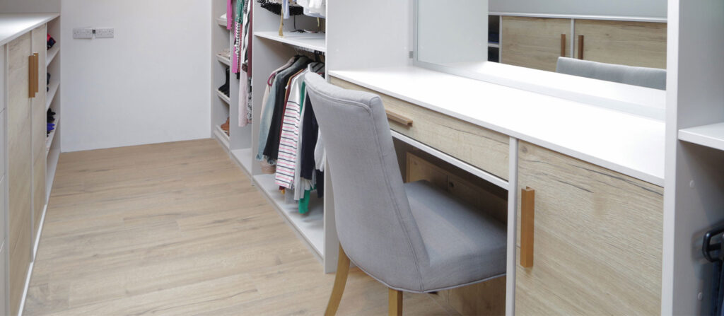 dressing table in a walk in wardrobe