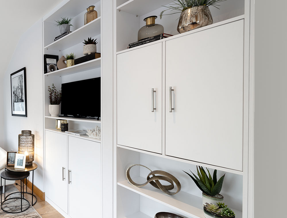 living room media unit with cupboard doors