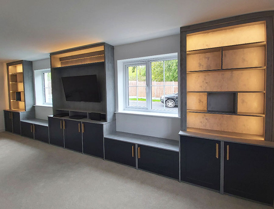 media unit with lighting and tv