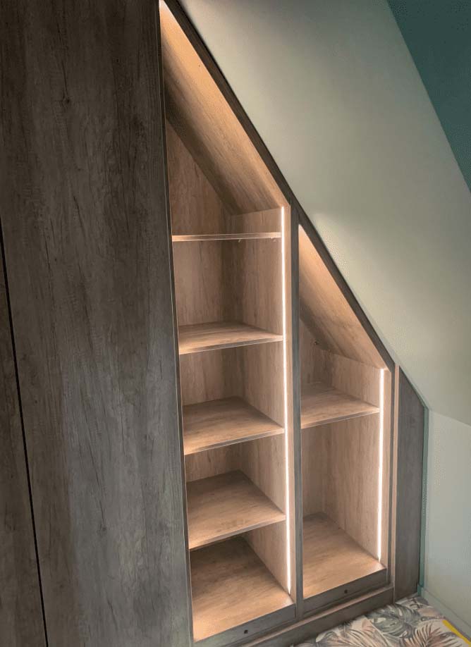 angled sliding wardrobe with led strip lights