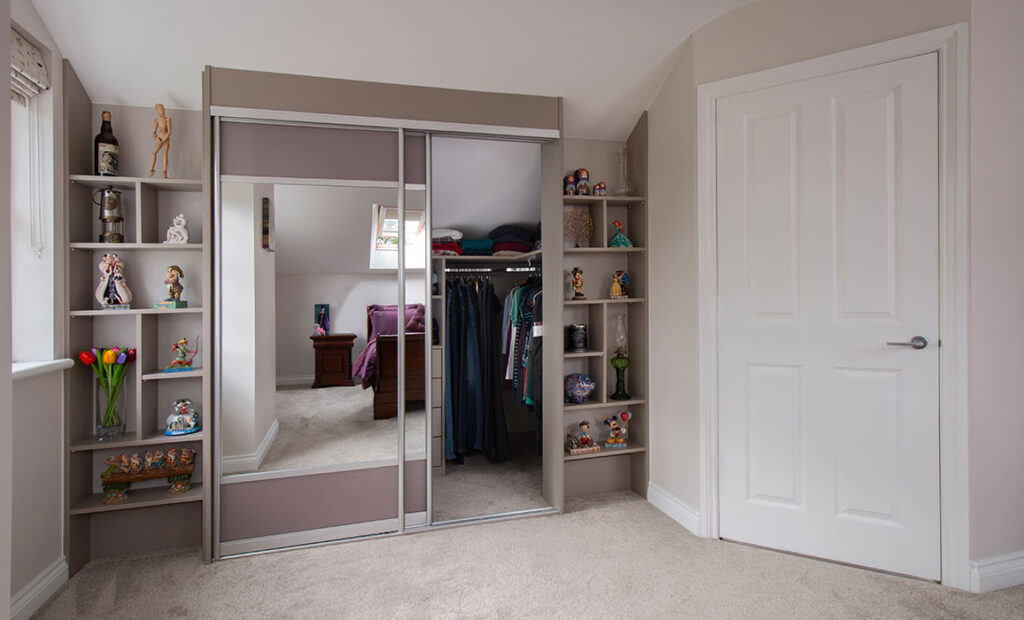 child's sliding mirrored wardrobe with shelving