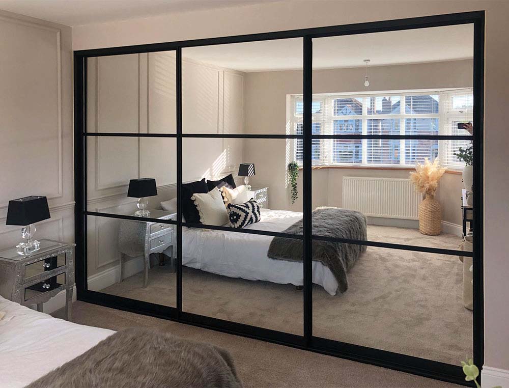 black framed mirror wardrobe