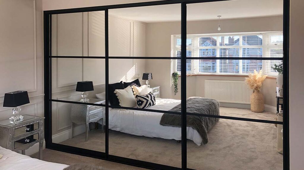 black framed mirror sliding wardrobe