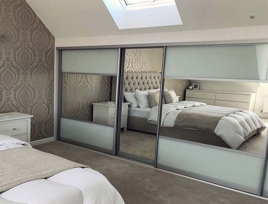 sliding mirrored and glass wardrobe